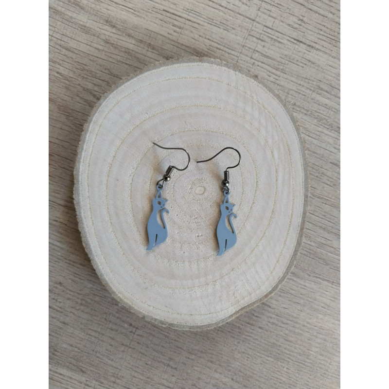 Boucle d’oreille chat gris