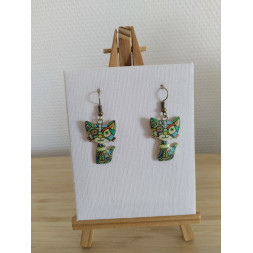 Boucle d’oreille chat vert