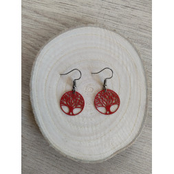 Boucle d’oreille arbre de vie rouge