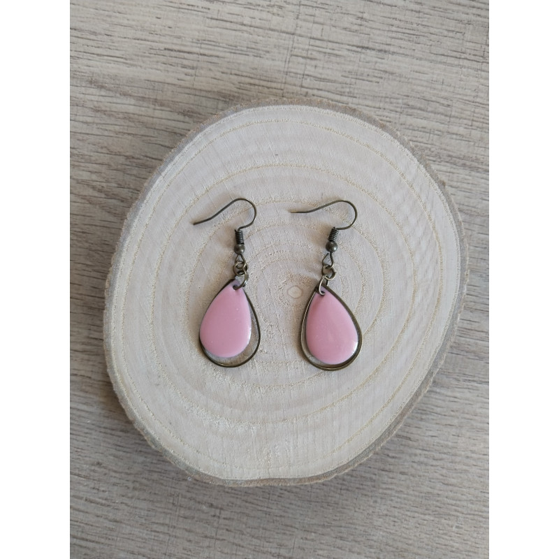 Boucle d’oreille bronze et rose