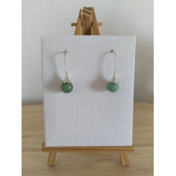Boucle d’oreille dormeuse argentée et jade