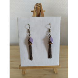 Boucle d’oreille bohème bronze et lavande