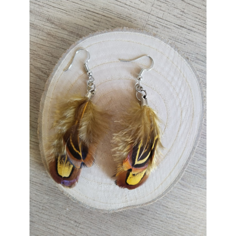 Boucle d’oreille plume de faisan