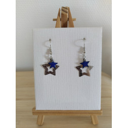 Boucle d’oreille doublement étoilée en bleu et argentée