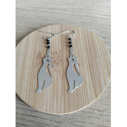 Boucle d’oreille chat argenté