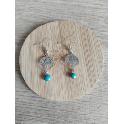 Boucle d’oreille arbre de vie argenté et vert