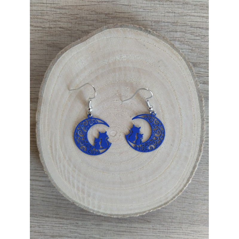Boucle d’oreille chat sur la lune