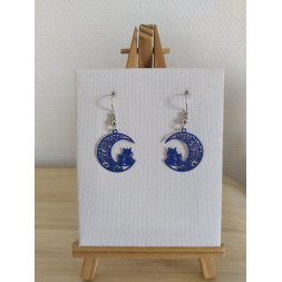 Boucle d’oreille chat sur la lune bleue