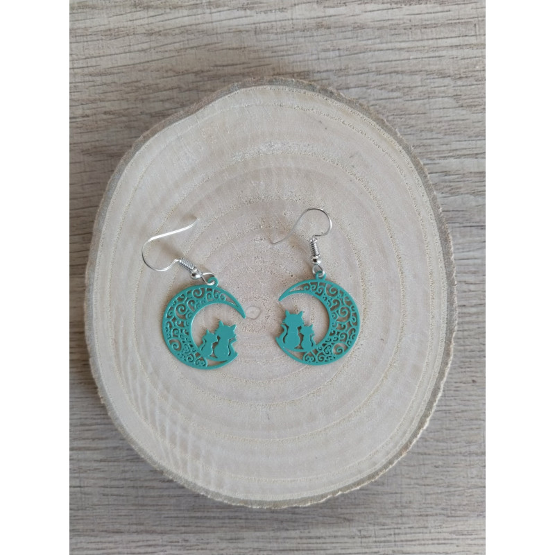 Boucle d’oreille chats sur la lune