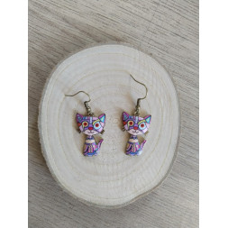 Boucle d’oreille Chat Arlequin