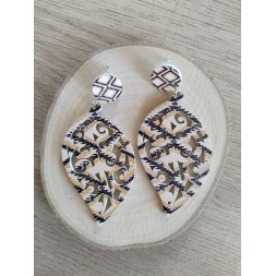 Boucle d’oreille bois beige et noir