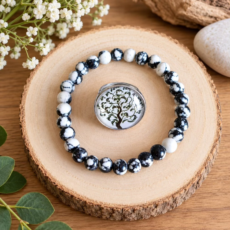 La bague arbre de vie et le bracelet en agate