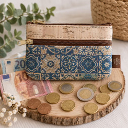 Petit porte monnaie en liège et arabesque bleue