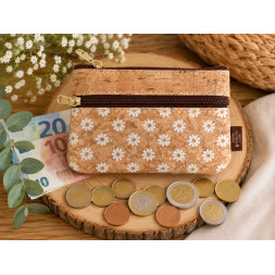 Petit porte monnaie en liège et petites marguerites