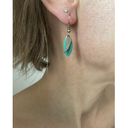 Boucle d’oreille petite goutte verte et petite aile