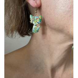 Boucle d’oreille en chat façon Arlequin