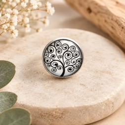 Bague réglable avec un arbre de vie noir et blanc